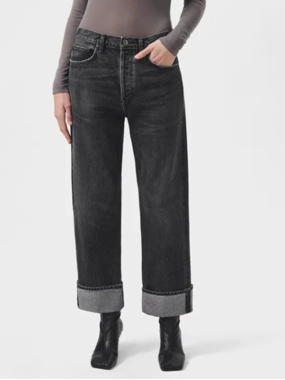 Agolde‎ Fran High Rise Wide Leg Cuffed Jeans in Ditch Size 25